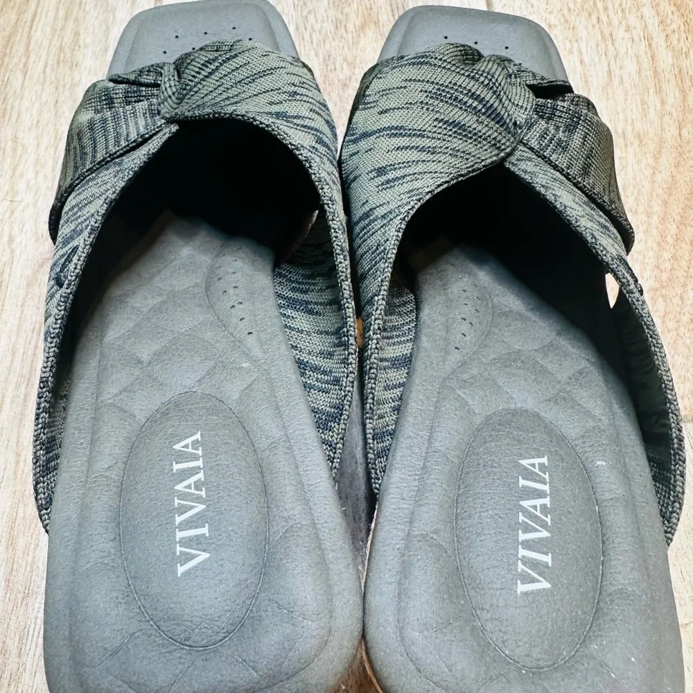 VIVAIA Square-Toe Wedge Sandals (Laura) sDark Olive Marbled Size 37.5/US 6.5 NEW